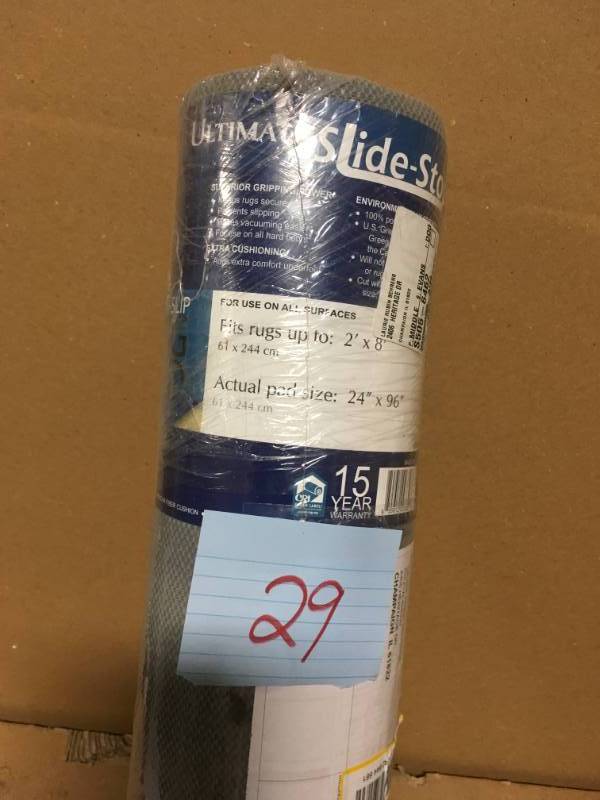 lot 29 image: American Slide-Stop Premium All-Surface 2 ft. x 8 ft. Fiber and Rubber Backed Non-Slip Rug Pad in good condition