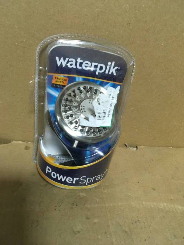 lot 30 image: Waterpik Vardon 5-Spray 3.75 in. Showerhead in Brushed Nickel in good condition