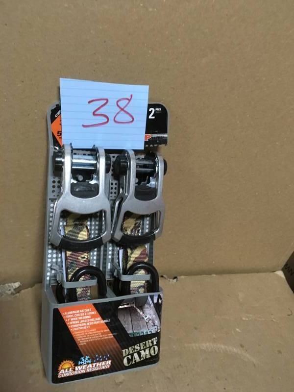 lot 38 image: Keeper 1 in. x 12 ft. Desert Camo Ratchet Tie Down (2-Pack) in good condition