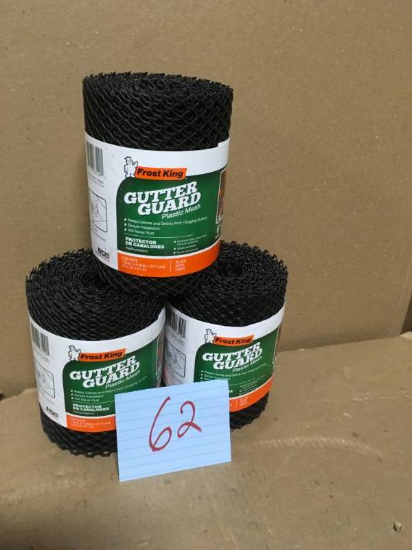 lot 62 image: Frost King EO 6 in. x 20 ft. Plastic Gutter Guard QTY 3 not used
