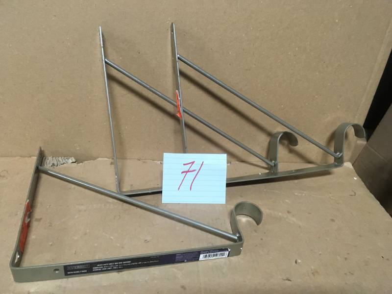 lot 71 image: Everbilt Satin Nickel Heavy Duty Shelf Bracket and Rod Support QTY 3 in good condition
