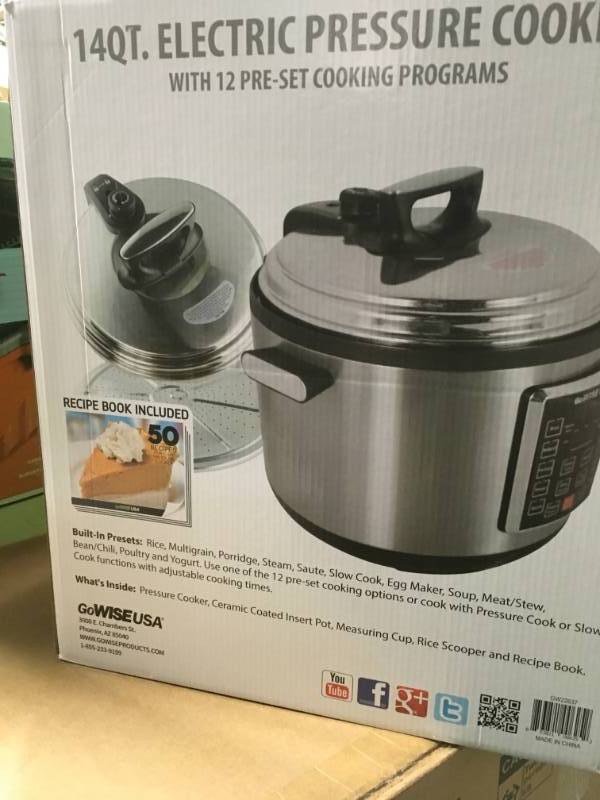 lot 74 image: 14 Qt. Electric Pressure Cooker XXL with 12-Presets by GoWISE USA not used