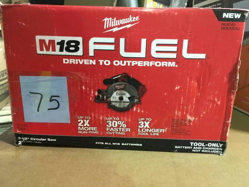 lot 75 image: Milwaukee M18 FUEL 18-Volt Lithium-Ion Brushless Cordless 6-12 in. Circular Saw (Tool-Only) in good condition
