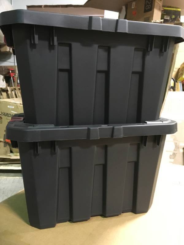 lot 82 image: Husky 5 Gal. Latch and Stack Tote in Black QTY 2 in good condition