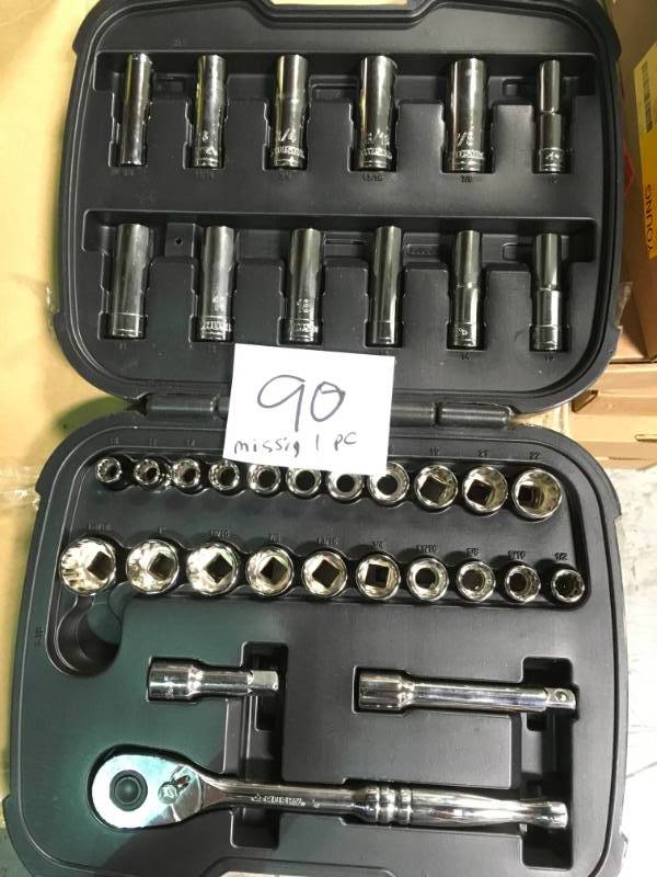 lot 90 image: Husky 12 in. Drive Mechanics Tool Set (37-Piece) MISSING ONE PC in good condition