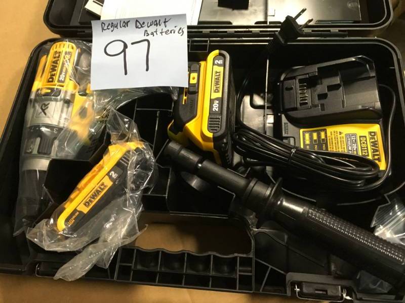 lot 97 image: DEWALT 20-Volt MAX XR Lithium-Ion Cordless Premium Brushless Hammer Drill with (2)REGULAR Batteries , Charger and Case in good condition