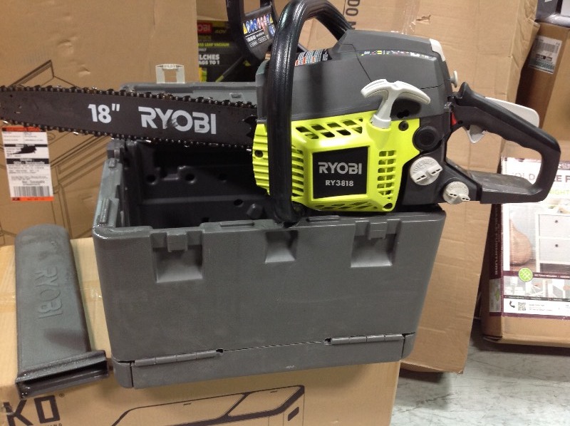 lot 106 image: RYOBI 18 in. 38cc 2-Cycle Gas Chainsaw with Heavy Duty Case in good conditions