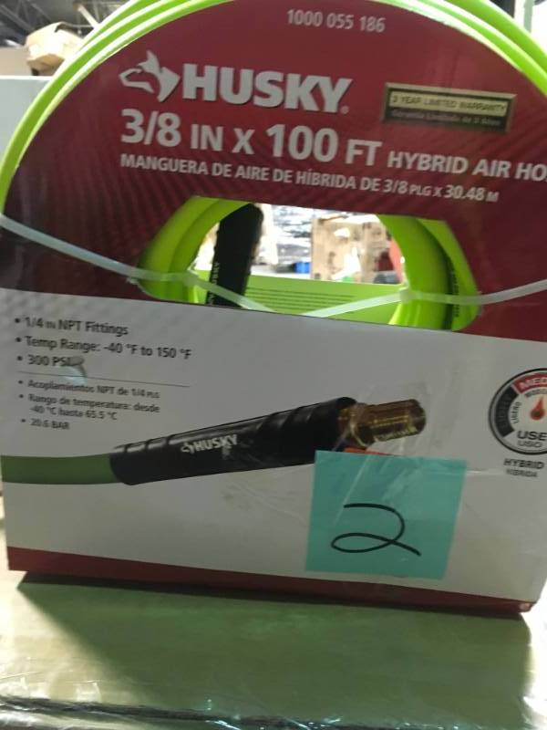 lot 2 image: Husky 38 in. x 100 ft. Hybrid Air Hose not used