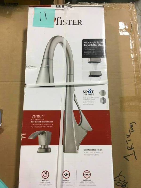 lot 11 image: Pfister Venturi Single-Handle Pull-Down Sprayer Kitchen Faucet in Spot Defense with Stainless Steel not used