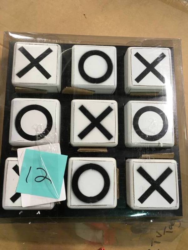 lot 12 image: 14 in. x 4 in. New Traditional Wood Tic Tac Toe Table Decor by Litton Lane in good condition