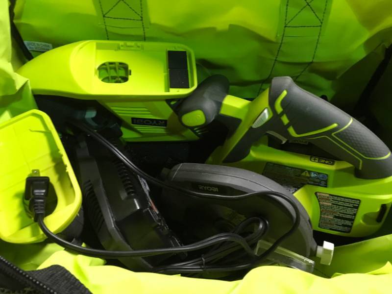 lot 15 image: RYOBI 18-Volt ONE Lithium-Ion Cordless 3-Tool Super Combo Kit with (2) 1.3 Ah Batteries, 18-Volt Charger, and Tool Bag in good condition missing light