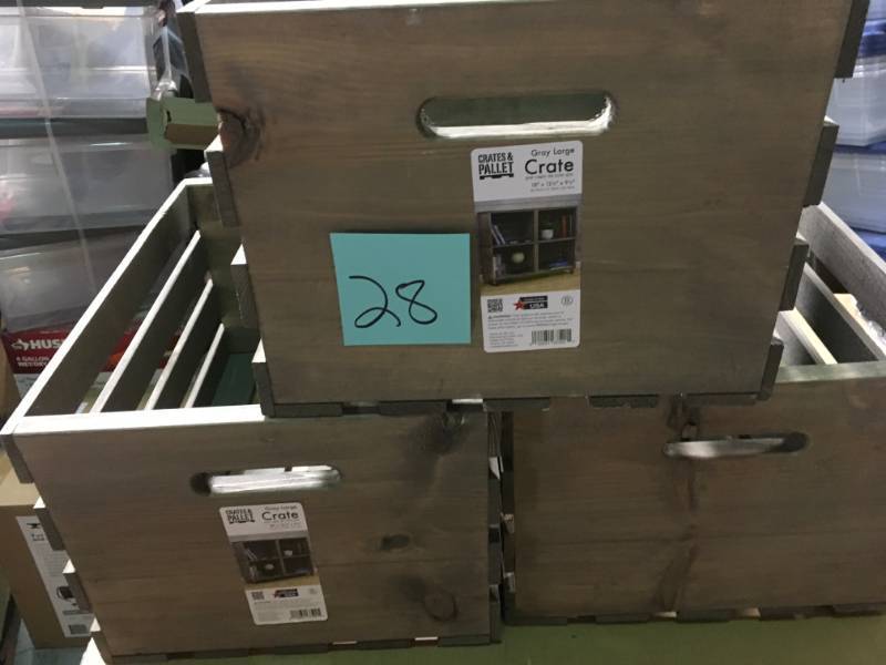 lot 28 image: Crates & Pallet 18 in. x 12.5 in. x 9.5 in. Large Crate in Weathered Gray QTY 3 in good condition