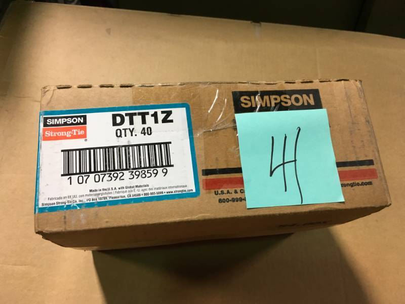 lot 41 image: Simpson Strong-Tie DTT ZMAX Galvanized Deck Tension Tie for 2x QTY 40 not used