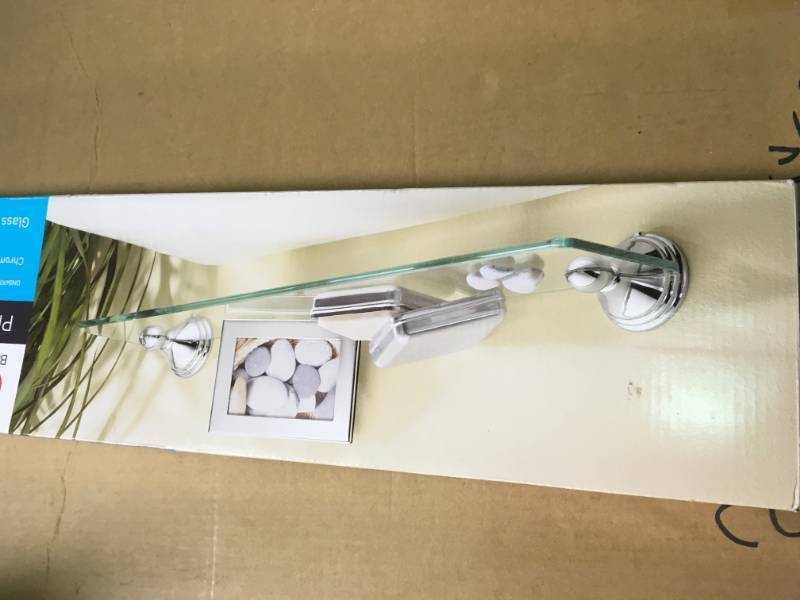 lot 42 image: MOEN Preston 19 in. W Glass Bath Shelf in Chrome in good condition