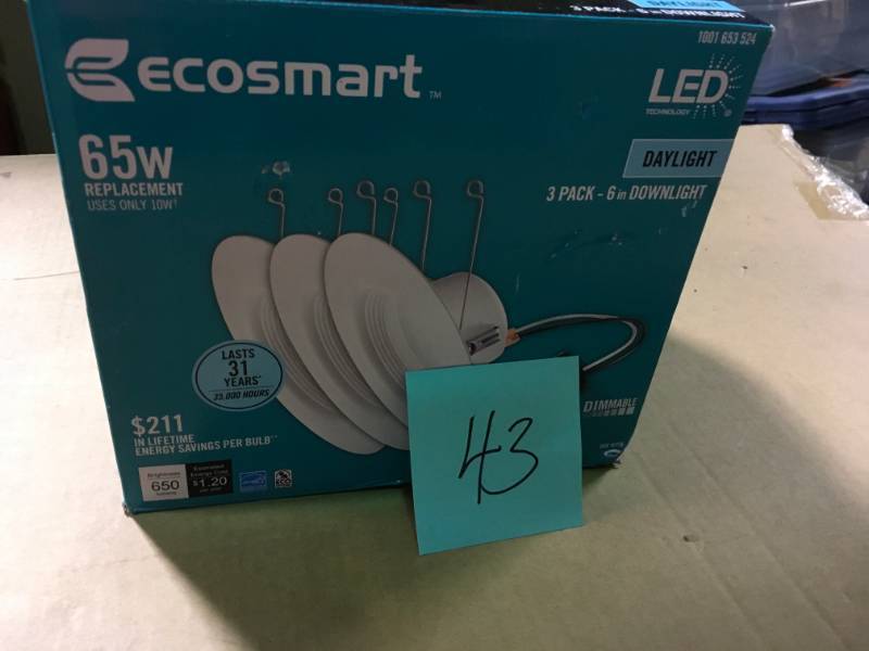 lot 43 image: EcoSmart 5 in. and 6 in White Integrated LED Recessed Trim (3-Pack) not used