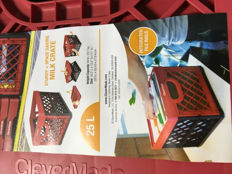 lot 50 image: CleverMade Collapsible Milk Crate - Stackable Collapsible Storage BinContainerUtility Tote, 25 Liters, Red in good condition