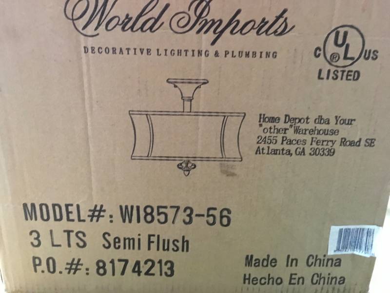 lot 54 image: World Imports Chambord Collection 3-Light Weathered Copper Ceiling Semi-Flush Mount Light Fixture in good condition