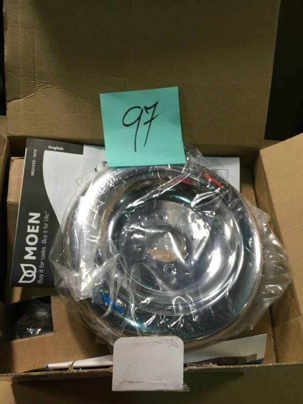 lot 97 image: MOEN Adler Single-Handle 4-Spray Tub and Shower Faucet with Valve in Chrome in good condition