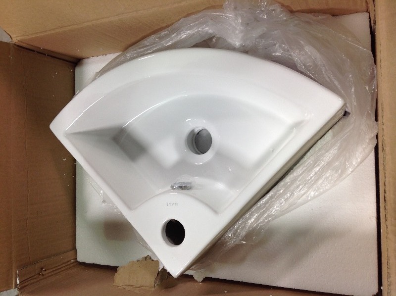 Elanti Wall-Mounted Corner Oval Compact Bathroom Sink in White in good conditions