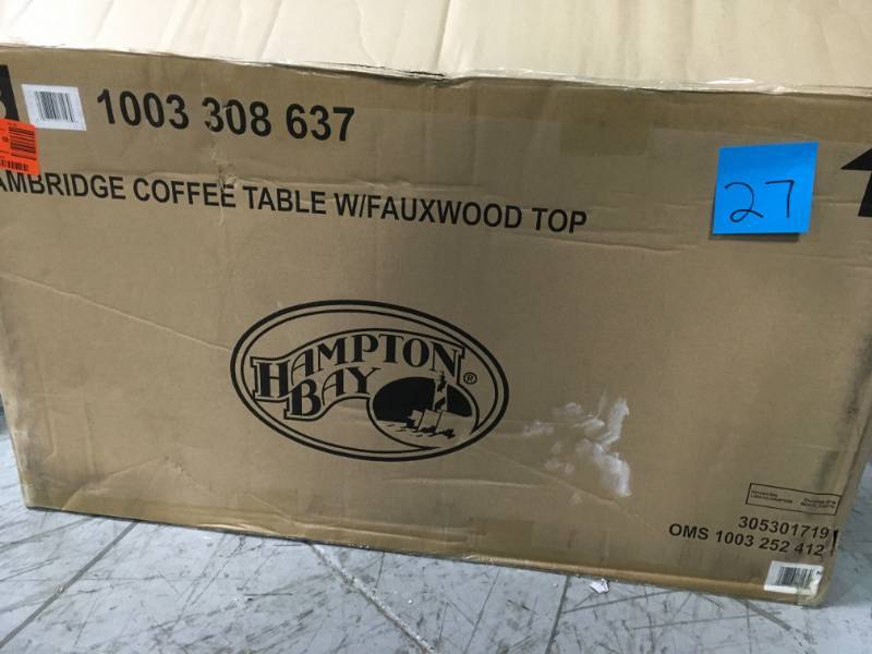 Hampton Bay Cambridge Brown Rectangular Wicker Outdoor Coffee Table with Faux Wood Table Top in good condition