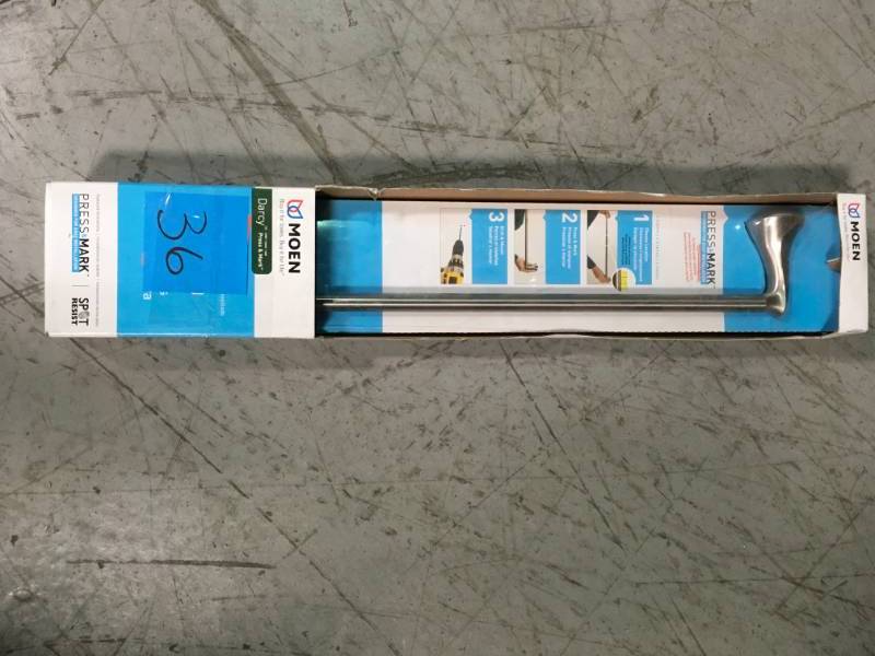 MOEN Darcy 24 in. Towel Bar with Press and Mark in Brushed Nickel in good condition