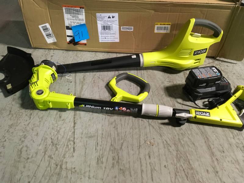 RYOBI ONE 18-Volt Lithium-Ion String TrimmerEdger and BlowerSweeper Combo Kit - 2.6Ah Battery and Charger Included in good condition