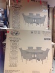 Hampton Bay Grayson Ash Gray 7-Piece Wicker Round Outdoor Dining Set with Olefin Blue Cushions in good conditions