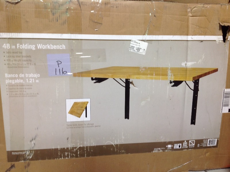 Industrial 22.66 in. H x 48 in. W x 24 in. D Steel and Wood Folding Wall Mount Workbench in good conditions