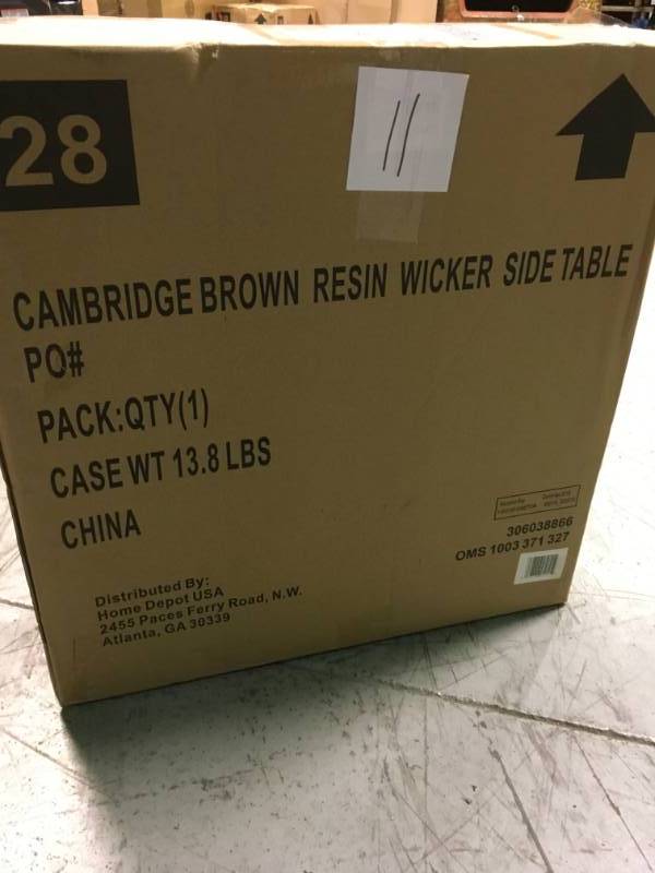 Hampton Bay Cambridge Brown Wicker Square Outdoor Side Table not used