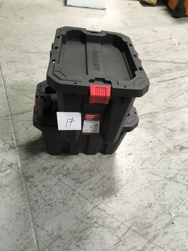 Husky 5 Gal. Latch and Stack Tote in Black QTY 2 in good condition