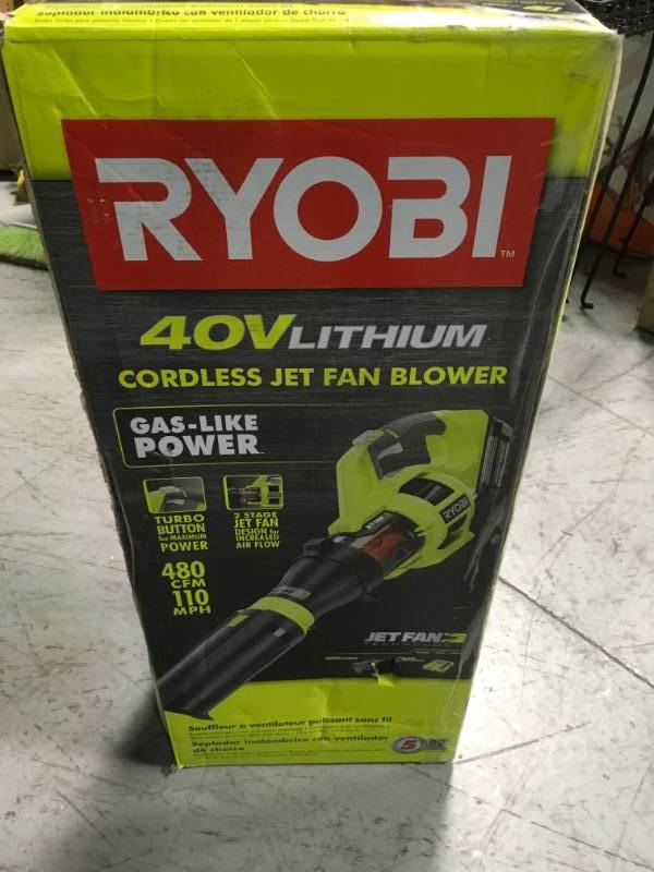 RYOBI 110 MPH 480 CFM Variable-Speed 40-Volt Lithium-Ion Cordless Jet Fan Leaf Blower - 3.0 Ah Battery and Charger Included in good condition