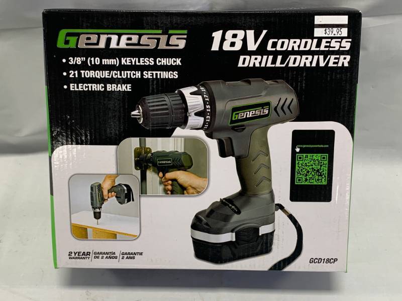 lot 3 image: Genesis 18 Volt Cordless Drill