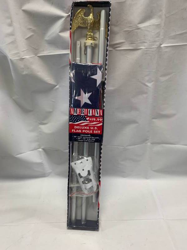 lot 12 image: Deluxe US Flag Pole Set   Includes 6 Pole, 3 x 5 US Flag (Flag day is June 14th)