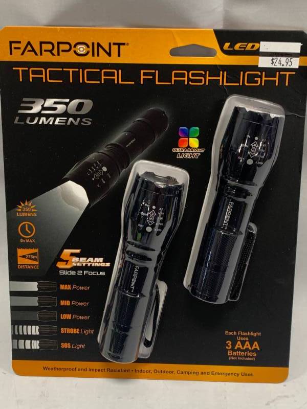 lot 34 image: Farpoint 350 Lumen Tactical Flashlights w 5 Settings
