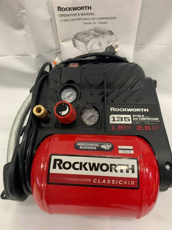 lot 50 image: Rockworth 1.2 Gallon Oil Free Air Compressor