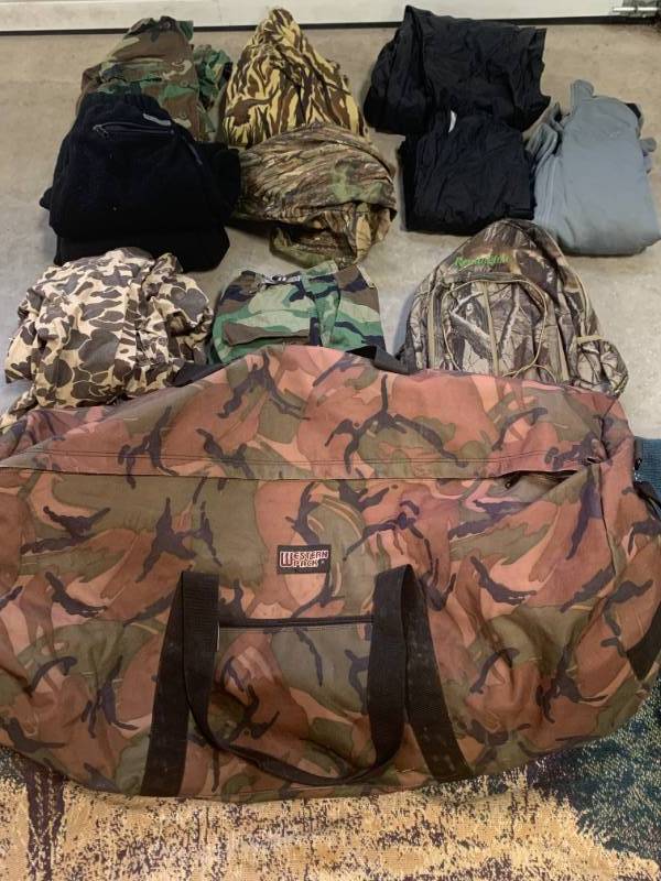 lot 57 image: Lot of Hunting Clothing, Backpack, Bag, Pants, Etc.