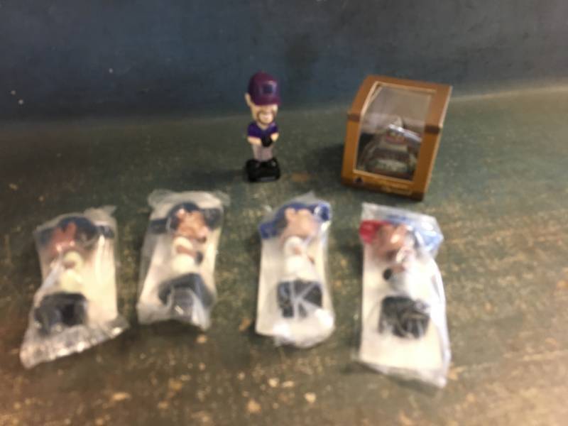 lot 80 image: Mini Bobble Head Collection and Chicago Blackhawks Crystal Pyramid