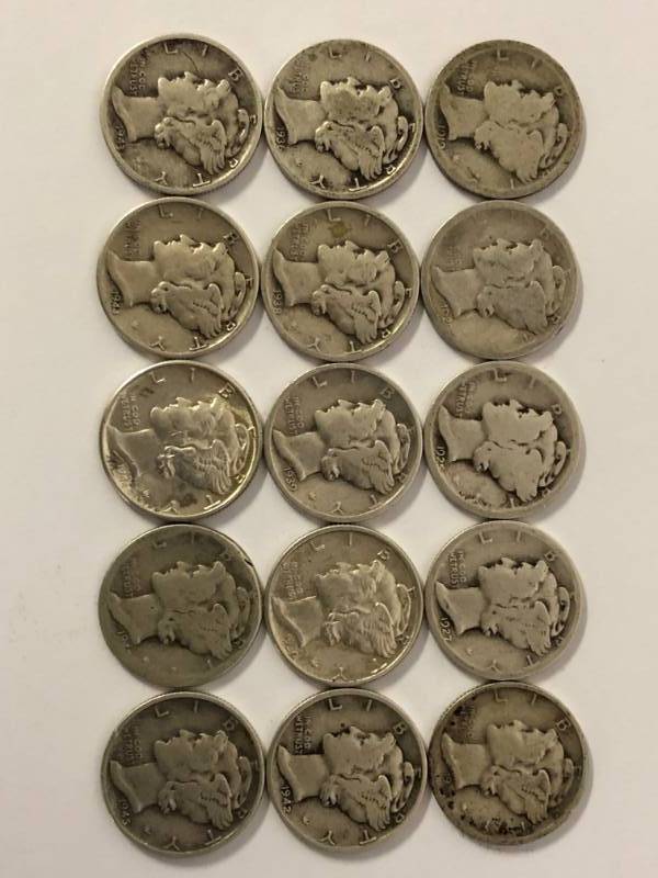 lot 80 image: 15 Mercury Dimes 1919-1945 various marks