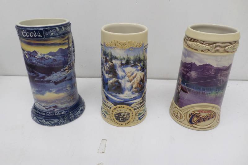 lot 68 image: 3 Coors Steins-Life in the Rocky Mountains, Etc