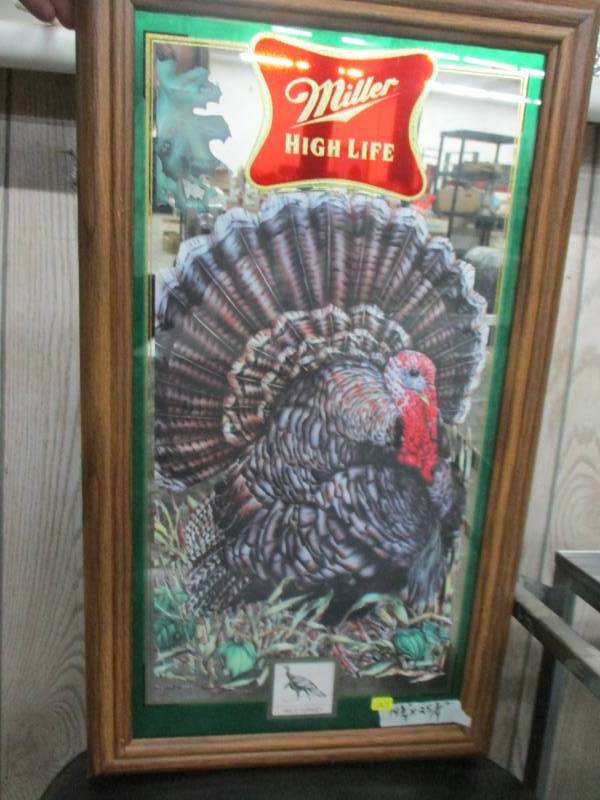 lot 23 image: Miller High Life Mirror with Turkey