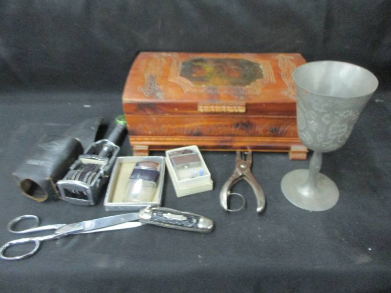 lot 30 image: Jewelry Box, Lighters, Knife, Cup and more