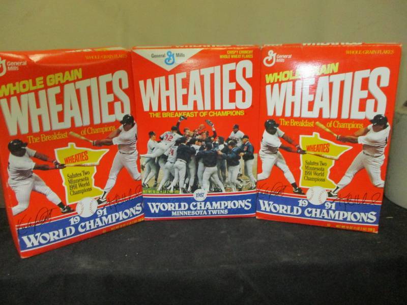 lot 48 image: 3 Boxes Of Wheaties with The Minnesota Twins Champions on them