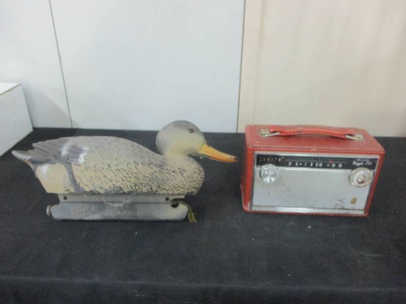 lot 98 image: Duck Decoy, Bow and Old Radio