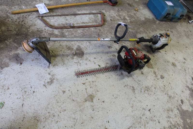 lot 421 image: Ryobi 16-inch 31cc Gas Powered Weed Whip, 18-inch 19cc. Gas Bushwacker Hedge Trimmer