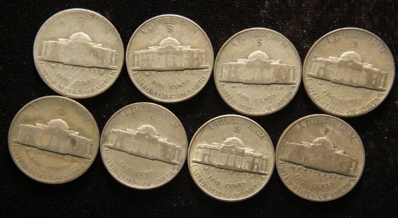 GROUP OF 8 US WWII WARTIME SILVER NICKELS