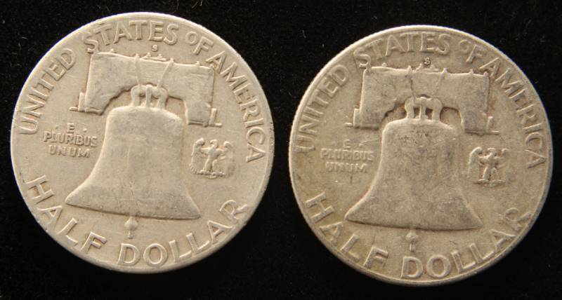 2 SILVER FRANKLIN HALF DOLLARS 1951-S 1953-S