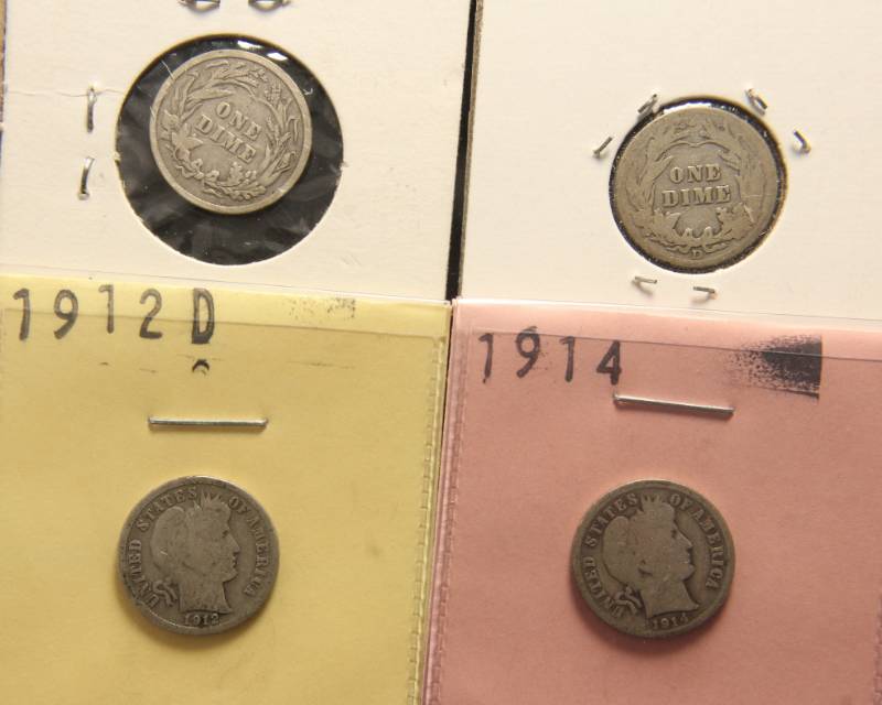 4 BARBER DIMES 1897 1909-D 1912-D 1914