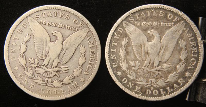 2 MORGAN SILVER DOLLARS 1879-S 1880-S