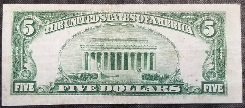 1928-D US $5 RED SEAL FEDERAL RESERVE NOTE