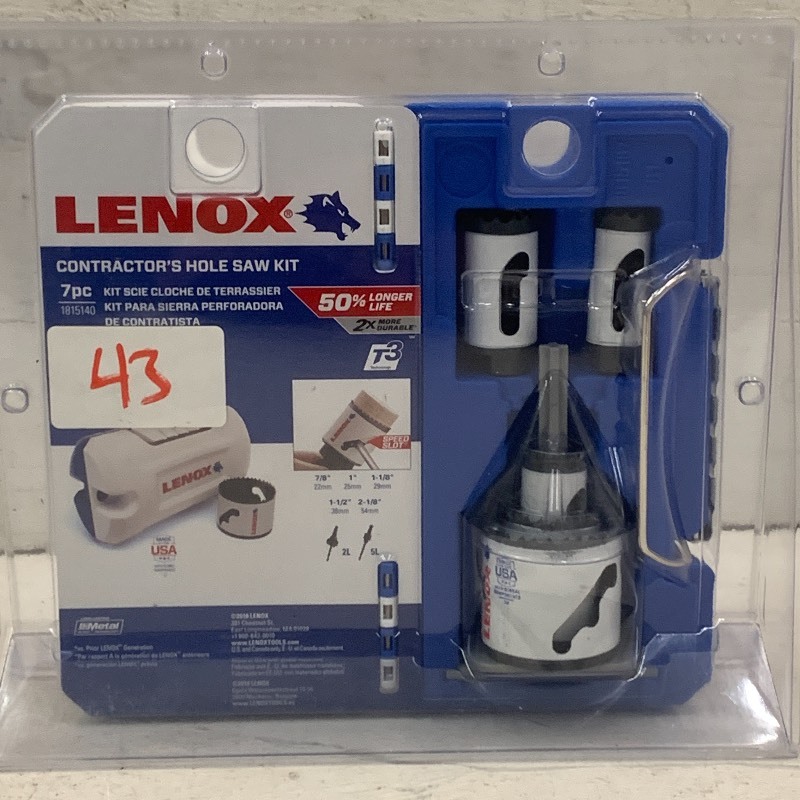 lot 43 image: Lenox 7pc Contractors Hole Saw Kit,...